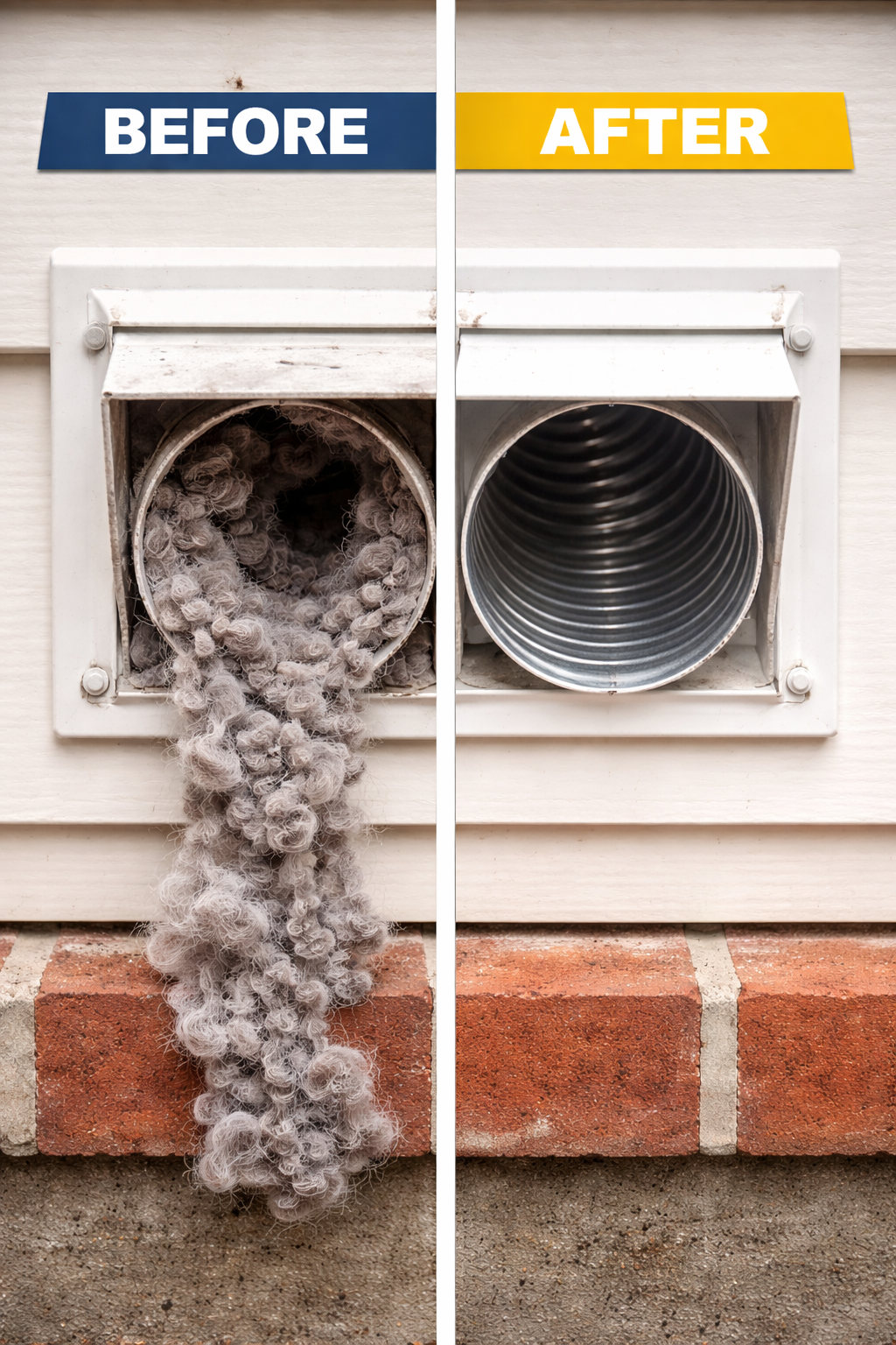 Dryer vent before and after cleaning